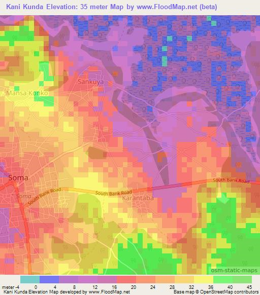 Kani Kunda,Gambia Elevation Map