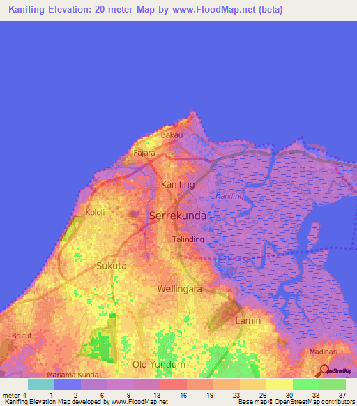 Kanifing,Gambia Elevation Map