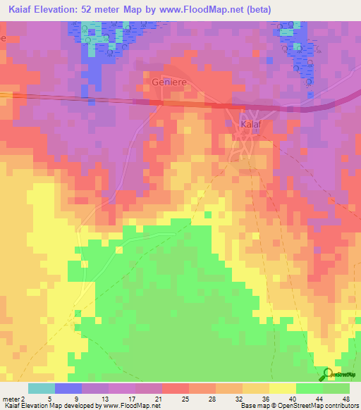 Kaiaf,Gambia Elevation Map