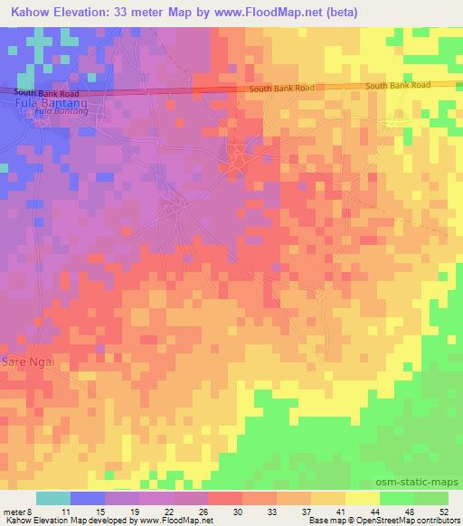 Kahow,Gambia Elevation Map