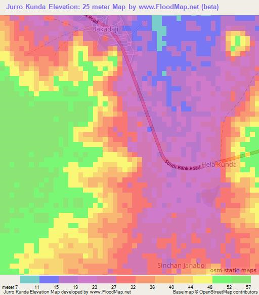 Jurro Kunda,Gambia Elevation Map