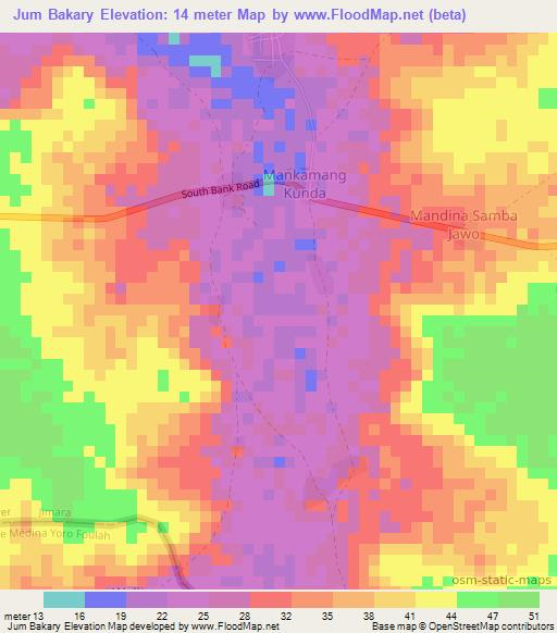 Jum Bakary,Gambia Elevation Map