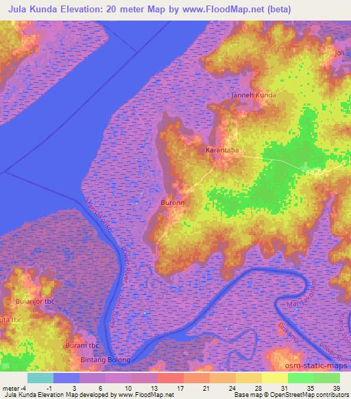 Jula Kunda,Gambia Elevation Map