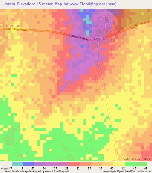Jorem,Gambia Elevation Map