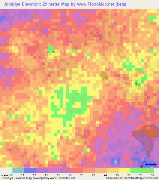 Jombiya,Gambia Elevation Map
