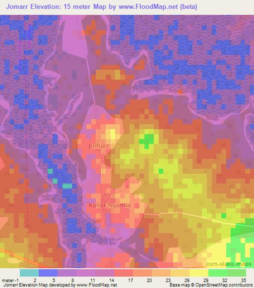 Jomarr,Gambia Elevation Map