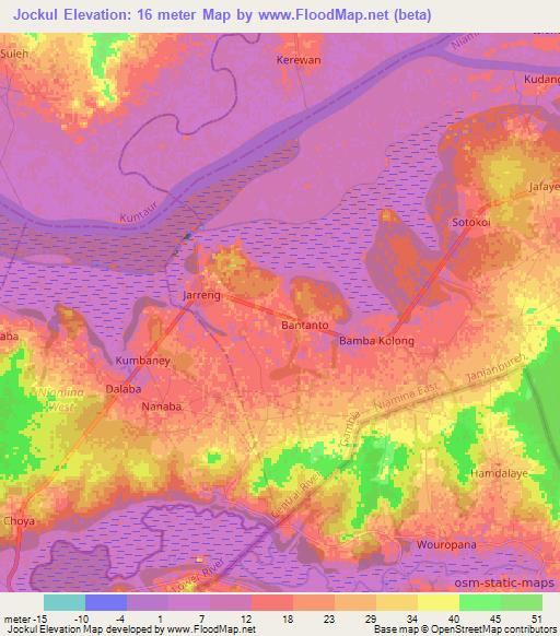 Jockul,Gambia Elevation Map