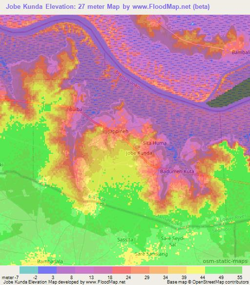 Jobe Kunda,Gambia Elevation Map