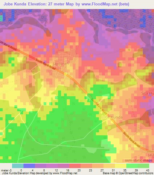 Jobe Kunda,Gambia Elevation Map
