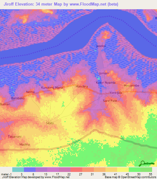 Jiroff,Gambia Elevation Map