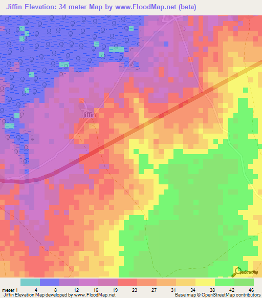 Jiffin,Gambia Elevation Map