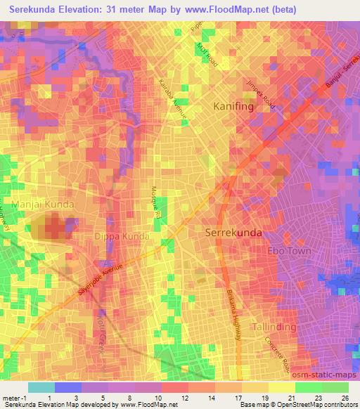 Serekunda,Gambia Elevation Map