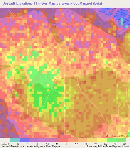 Jessadi,Gambia Elevation Map