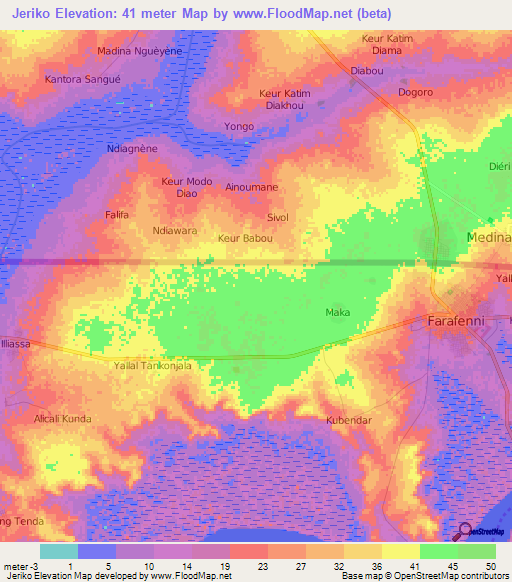Jeriko,Gambia Elevation Map