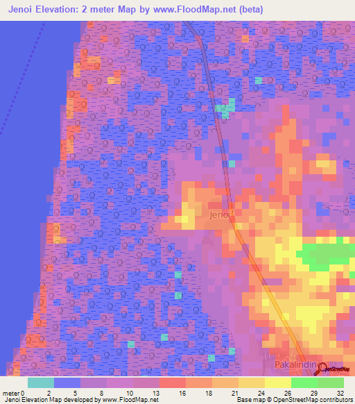Jenoi,Gambia Elevation Map