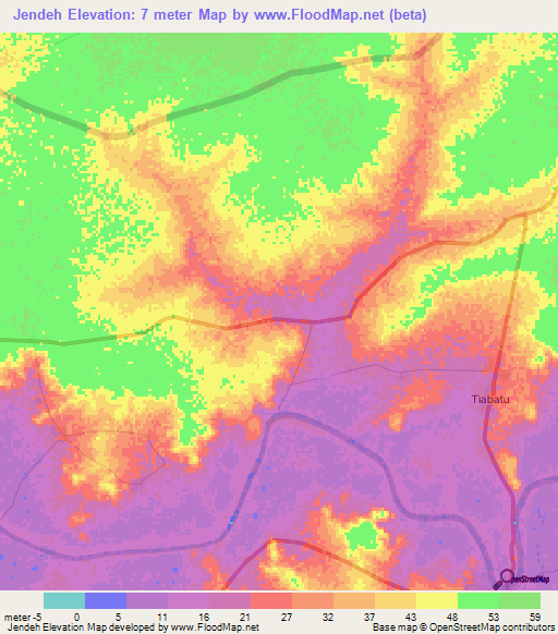 Jendeh,Gambia Elevation Map