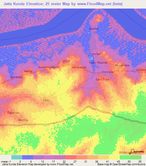 Jatta Kunda,Gambia Elevation Map