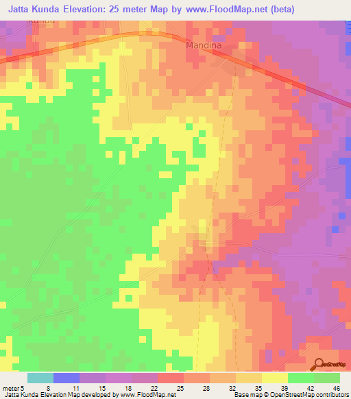 Jatta Kunda,Gambia Elevation Map