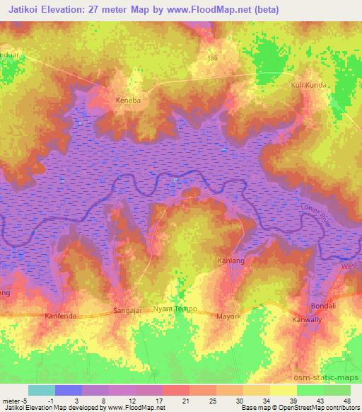 Jatikoi,Gambia Elevation Map