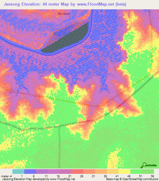 Jassong,Gambia Elevation Map