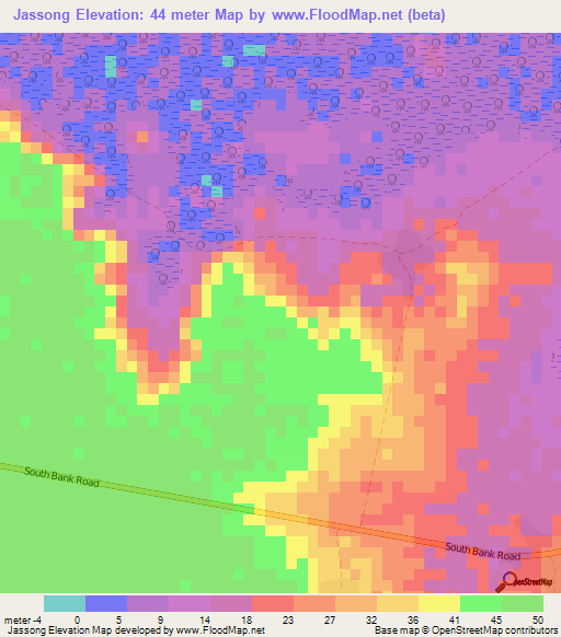 Jassong,Gambia Elevation Map