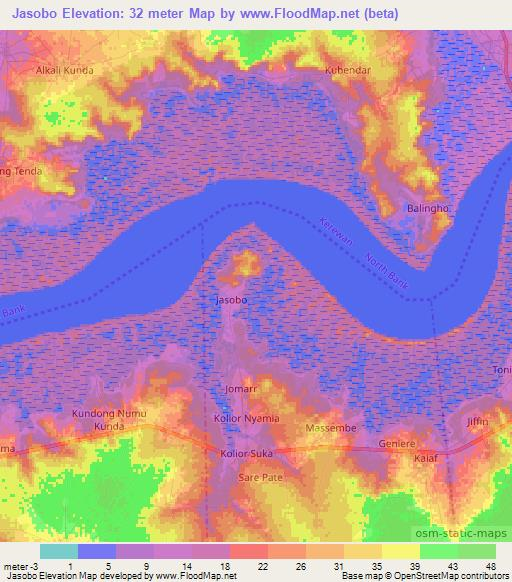 Jasobo,Gambia Elevation Map