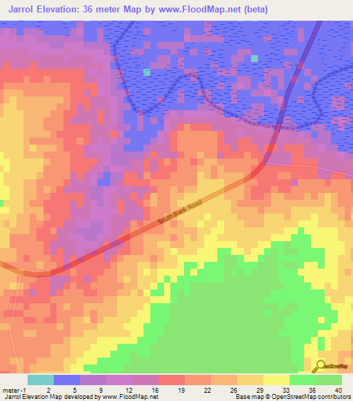 Jarrol,Gambia Elevation Map