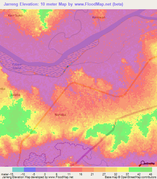 Jarreng,Gambia Elevation Map
