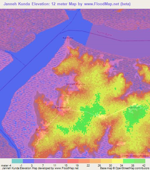 Janneh Kunda,Gambia Elevation Map