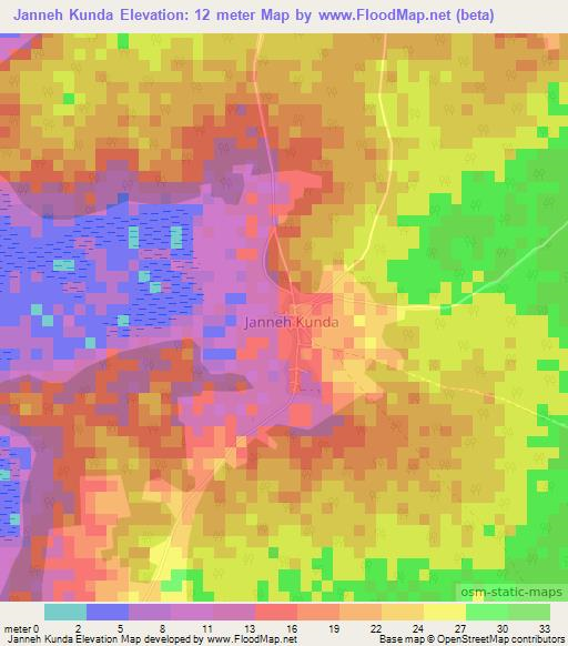 Janneh Kunda,Gambia Elevation Map