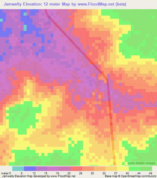 Jamwelly,Gambia Elevation Map