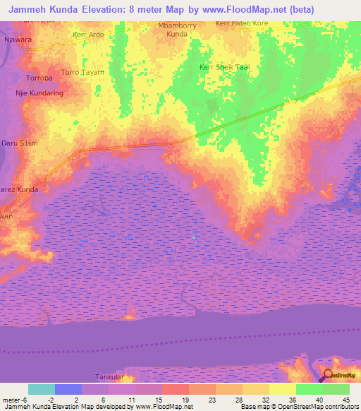 Jammeh Kunda,Gambia Elevation Map