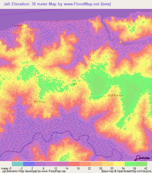 Jali,Gambia Elevation Map
