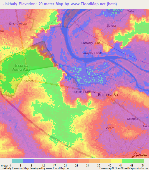 Jakhaly,Gambia Elevation Map