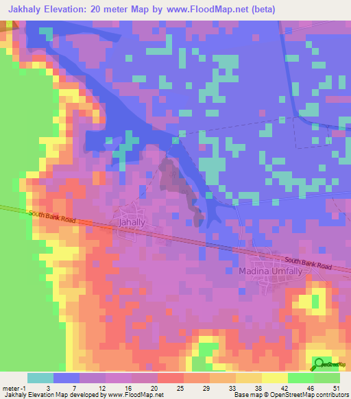 Jakhaly,Gambia Elevation Map