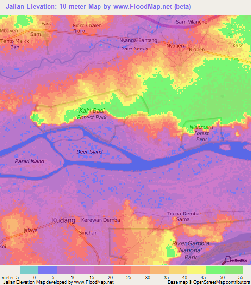 Jailan,Gambia Elevation Map
