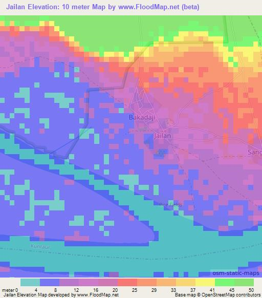 Jailan,Gambia Elevation Map