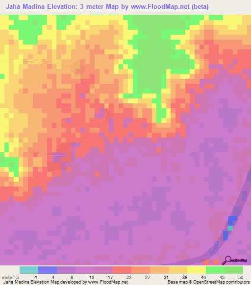 Jaha Madina,Gambia Elevation Map