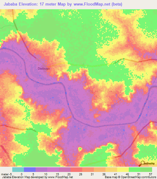 Jababa,Gambia Elevation Map
