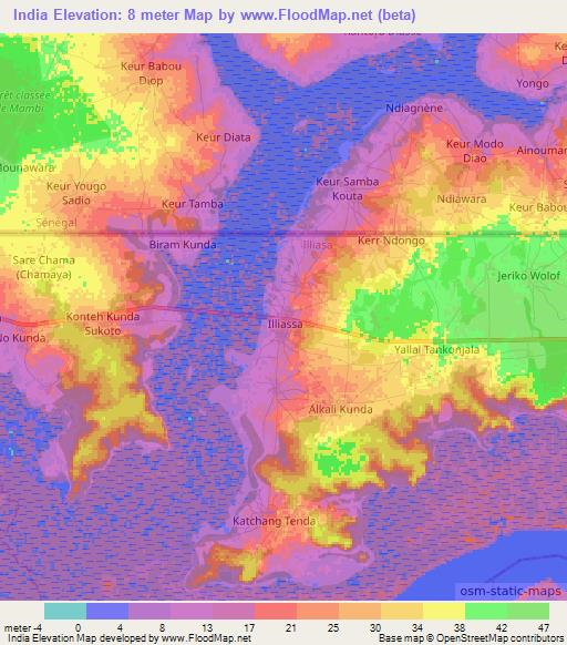 India,Gambia Elevation Map