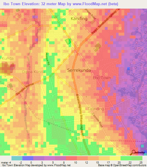 Ibo Town,Gambia Elevation Map