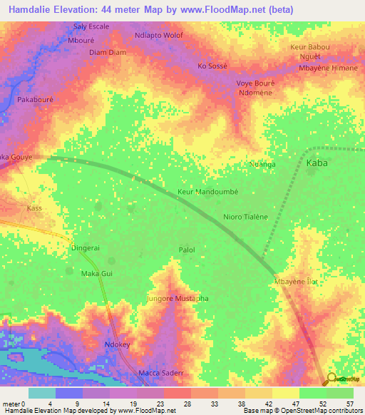 Hamdalie,Gambia Elevation Map