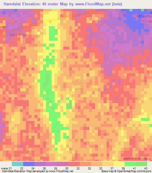 Hamdalai,Gambia Elevation Map