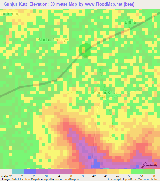 Gunjur Kuta,Gambia Elevation Map