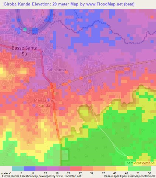 Giroba Kunda,Gambia Elevation Map