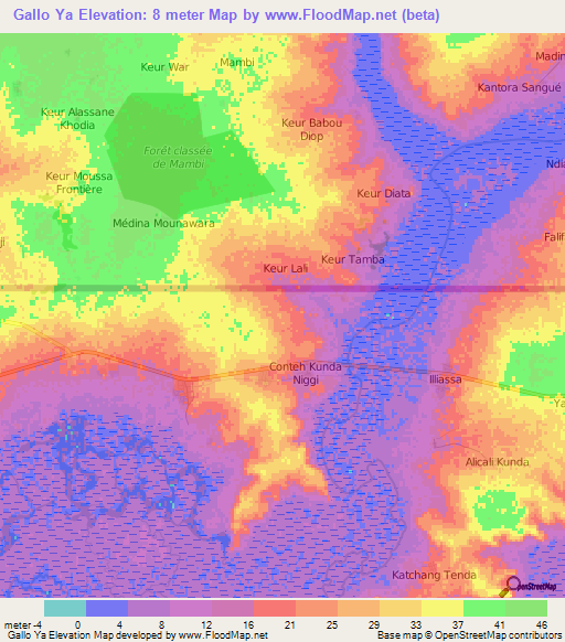 Gallo Ya,Gambia Elevation Map