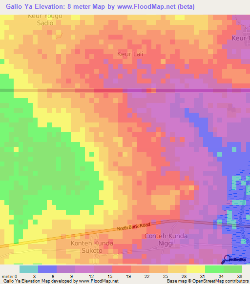 Gallo Ya,Gambia Elevation Map