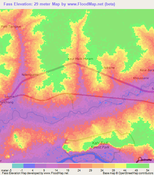Fass,Gambia Elevation Map