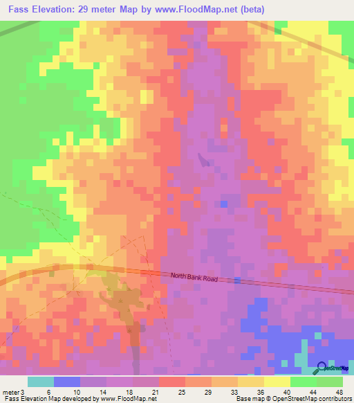 Fass,Gambia Elevation Map
