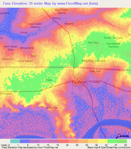 Fass,Gambia Elevation Map